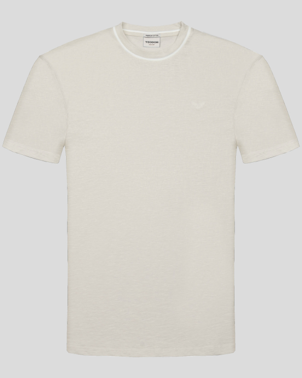 ТЕНИСКА С ОБЛО ДЕКОЛТЕ И БРОДЕРИЯ ЛОГО В КАМЕНЕН ЦВЯТ