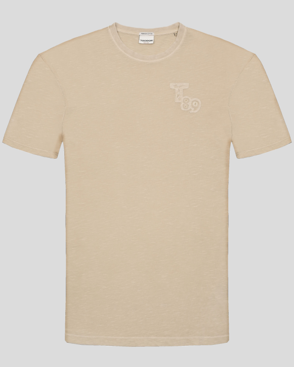 БЕЖОВА ТЕНИСКА С ОБЛО ДЕКОЛТЕ ОТ 100% PREMIUM ПАМУК С ЛЕНЕН ЕФЕКТ