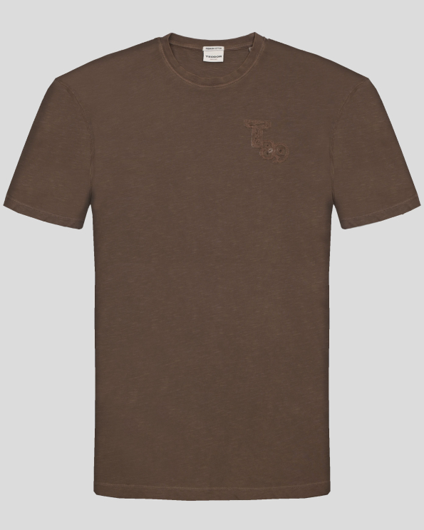 КАФЯВА ТЕНИСКА ОТ PREMIUM ПАМУК С БРОДЕРИЯ