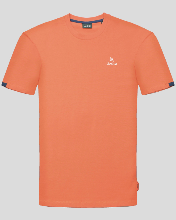 ОРАНЖЕВА ТЕНИСКА С РЕФЛЕКТЕН ПРИНТ И КОНТРАСТЕН ЕЛЕМЕНТ