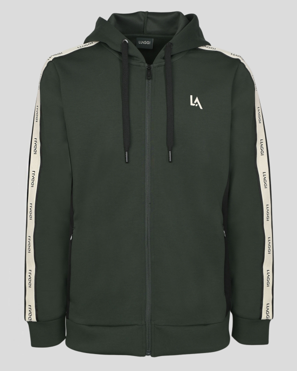 ТЪМНОЗЕЛЕН СУИТШЪРТ С КАЧУЛКА И КОНТРАСТНИ ЕЛЕМЕНТИ С ЛОГО