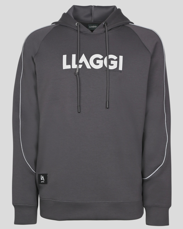 ТЪМНОСИВ СУИТШЪРТ ТИП ХУДИ С ГУМИРАНО ЛОГО И СВЕТЛООТРАЗИТЕЛНА ЛЕНТА