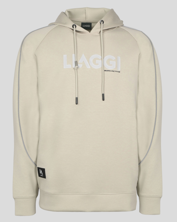 БЕЖОВ СУИТШЪРТ ТИП ХУДИ СЪС СВЕТЛООТРАЗИТЕЛНА ЛЕНТА И ГУМИРАНО ЛОГО