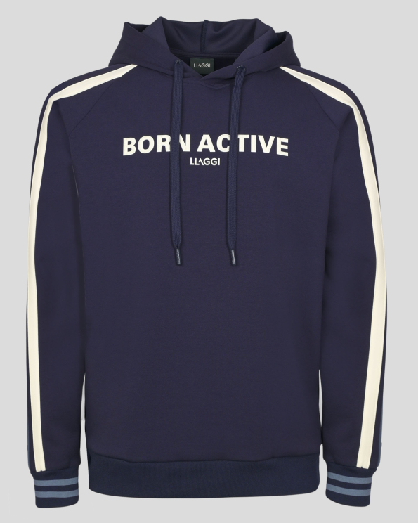 ТЪМНОСИН СУИТШЪРТ ТИП ХУДИ С КАЧУЛКА И КОНТРАСТНИ КАНТОВЕ