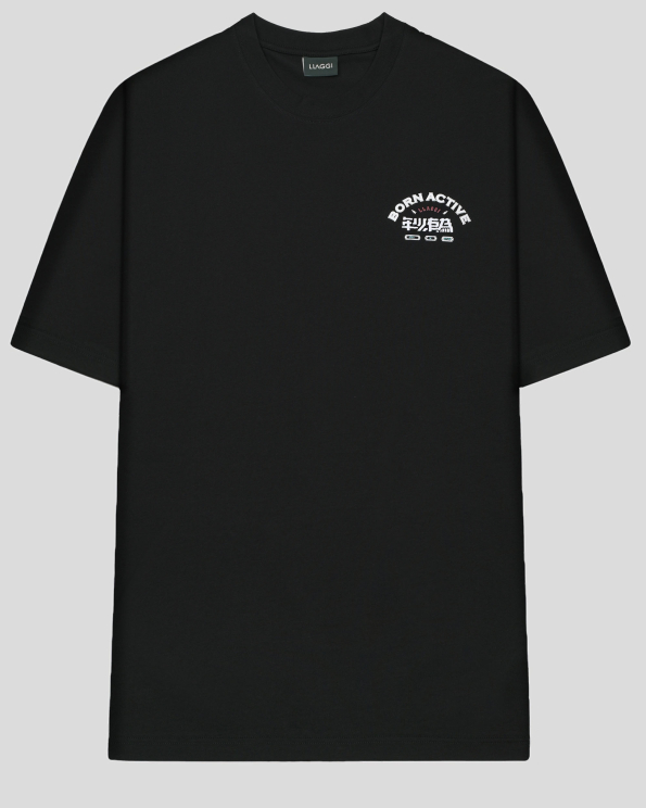 ЧЕРНА ОВЪРСАЙЗ ТЕНИСКА С БРОДЕРИЯ И КОНТРАСТЕН ЛОГО ПРИНТ