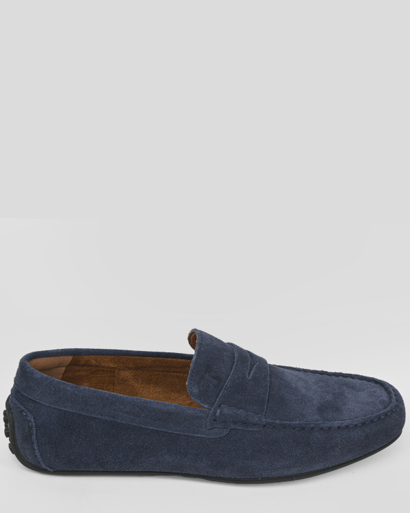 ТЪМНОСИНИ МОКАСИНИ ОТ ВЕЛУР С ТОНАЛНО ЛОГО