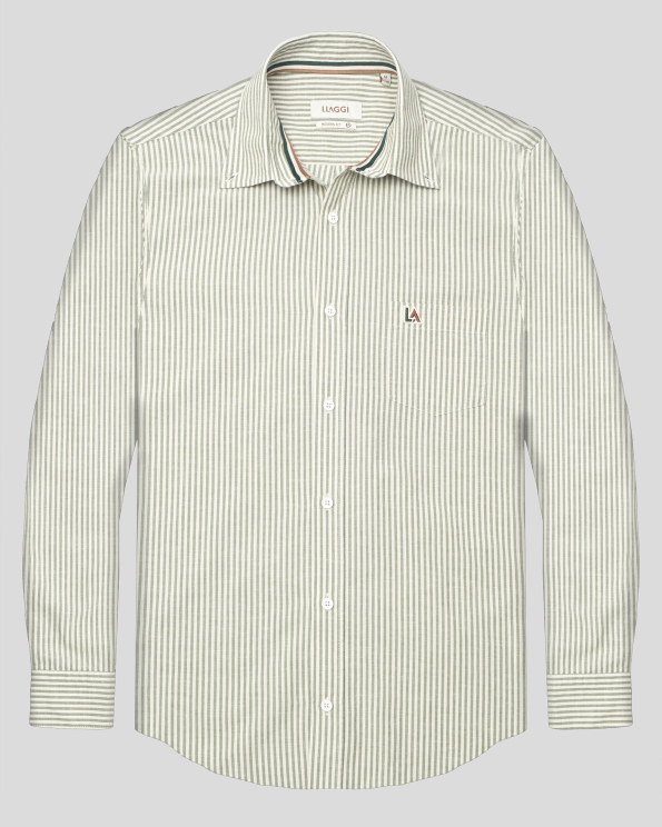 РИЗА ОТ ПАМУК И ЛЕН В БЯЛО И ЗЕЛЕНО РАЙЕ MODERN FIT