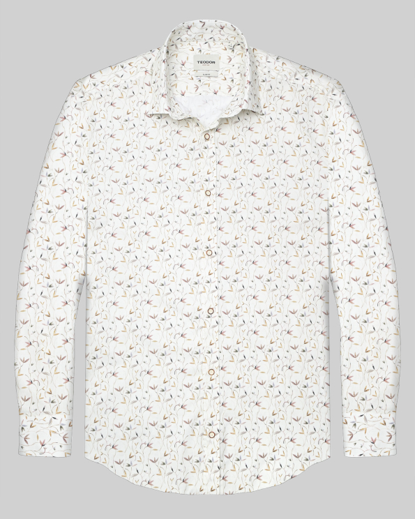 РИЗА ОТ 100% ПАМУК С ФЛОРАЛЕН ДЕСЕН В ЦВЯТ ЕКРЮ