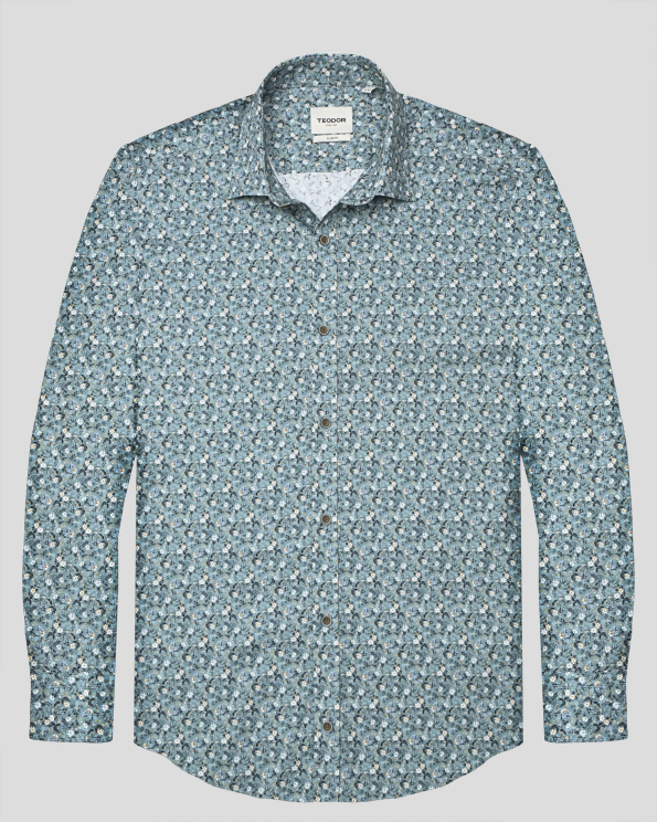 МНОГОЦВЕТНА РИЗА ОТ ПАМУЧЕН ГАБАРДИН ВТАЛЕН СИЛУЕТ