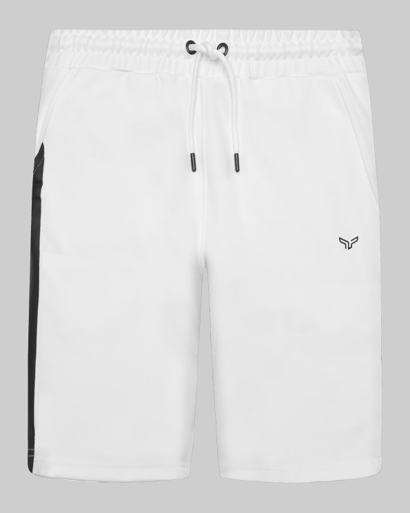 БЕЛИ БЕРМУДИ С ГУМИРАНО ЛОГО И КОНТРАСТНА ЛЕНТА