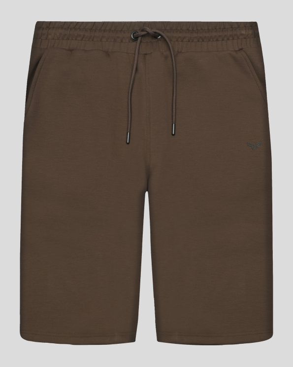 КАФЯВИ БЕРМУДИ ТРИКО С ГУМИРАНО ЛОГО И СТРАНИЧНИ ДЖОБОВЕ