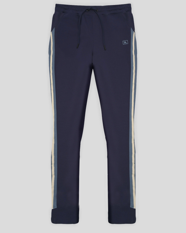 ТЪМНОСИНЬО СПОРТНО ДОЛНИЩЕ С КОНТРАСТНА ЛЕНТА И ГУМИРАНО ЛОГО