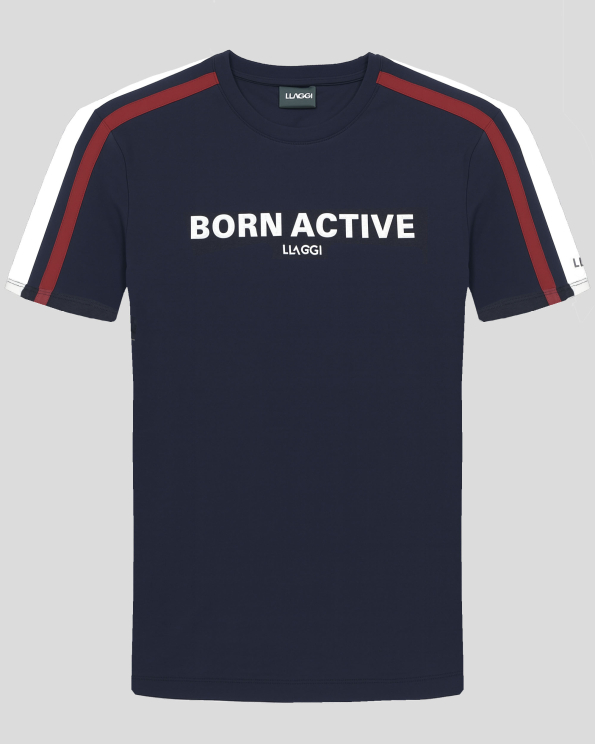 ТЪМНОСИНЯ ТЕНИСКА ОТ 100% ПАМУК С ГУМИРАН НАДПИС