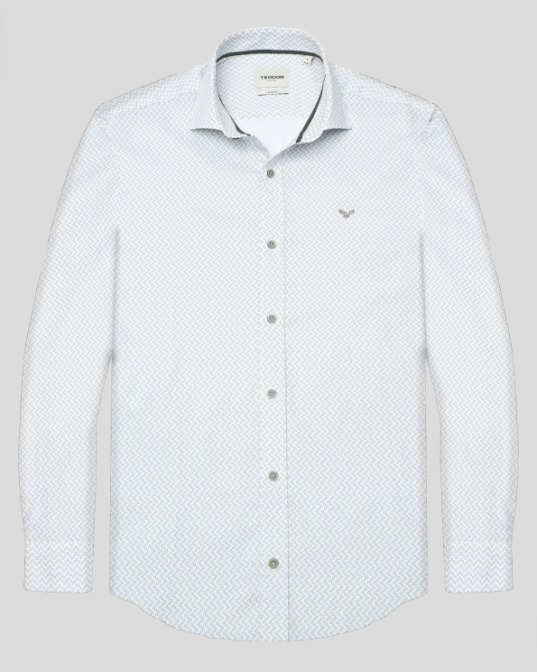 БЯЛА СТРУКТУРНА РИЗА С БРОДЕРИЯ ЛОГО