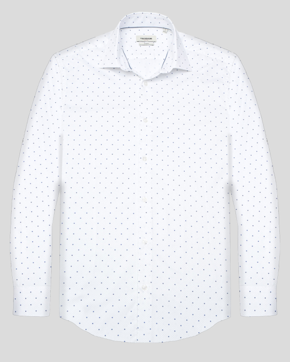 БЯЛА ПАМУЧНА РИЗА С ФЛОРАЛЕН ДЕСЕН ВТАЛЕН СИЛУЕТ