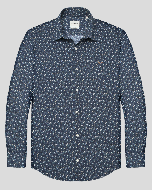 ТЪМНОСИНЯ ФИНА РИЗА С ФЛОРАЛЕН ДЕСЕН ВТАЛЕН СИЛУЕТ