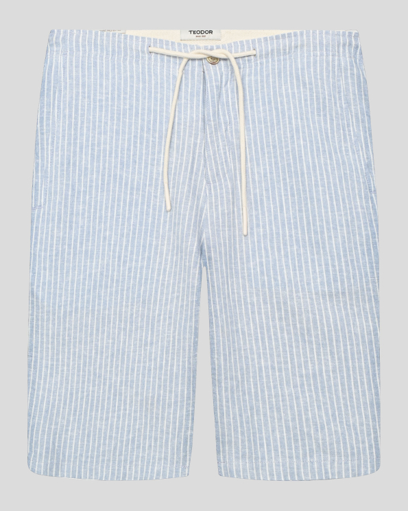 СВЕТЛОСИНИ БЕРМУДИ ОТ ПАМУК И ЛЕН В КОНТРАСТНО РАЙЕ