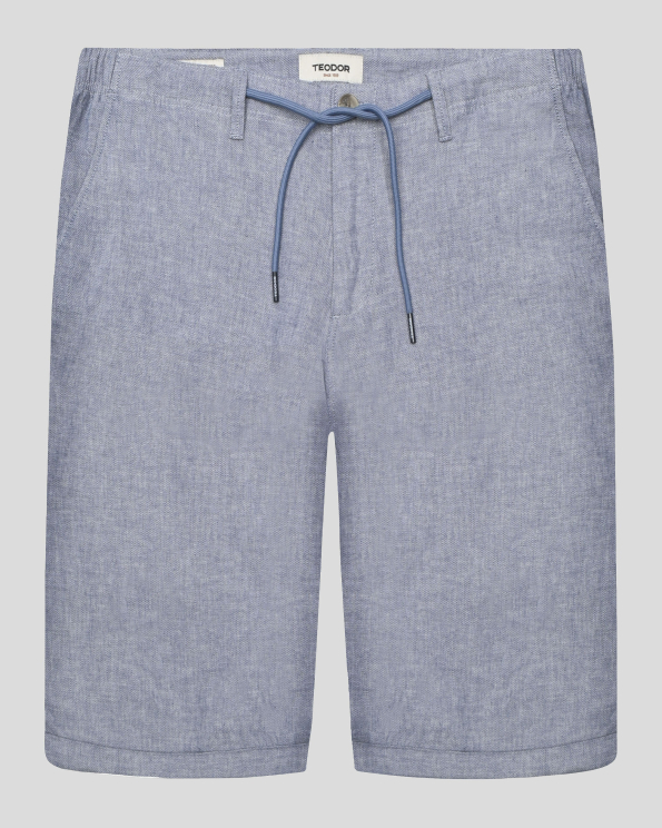 СВЕТЛОСИНИ БЕРМУДИ МЕЛАНЖ ОТ ПАМУК И ЛЕН