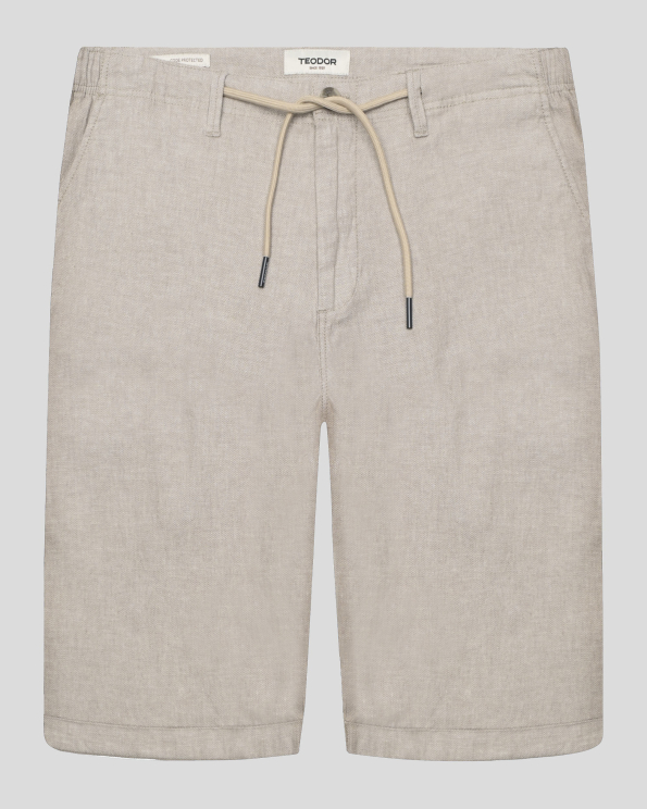 БЕЖОВИ БЕРМУДИ МЕЛАНЖ ОТ ПАМУК И ЛЕН С РЕГУЛИРАЩИ ВРЪЗКИ