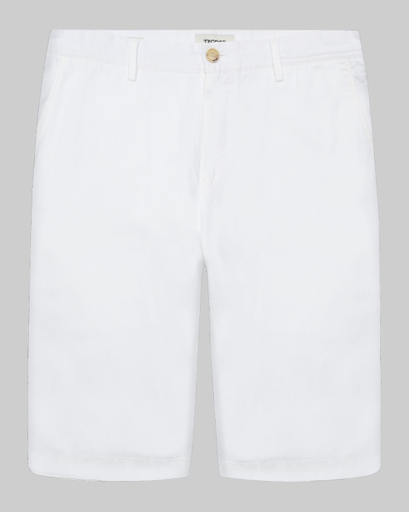 БЕЛИ БЕРМУДИ ОТ ПАМУК С ЛЕН И БРОДЕРИЯ ЛОГО