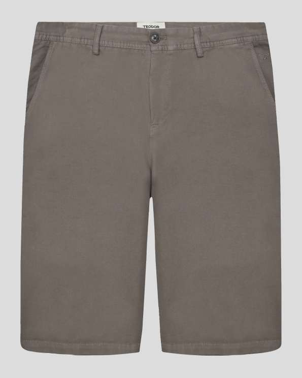 КАФЯВИ БЕРМУДИ ОТ ПАМУК С ЛЕН И БРОДЕРИЯ ЛОГО