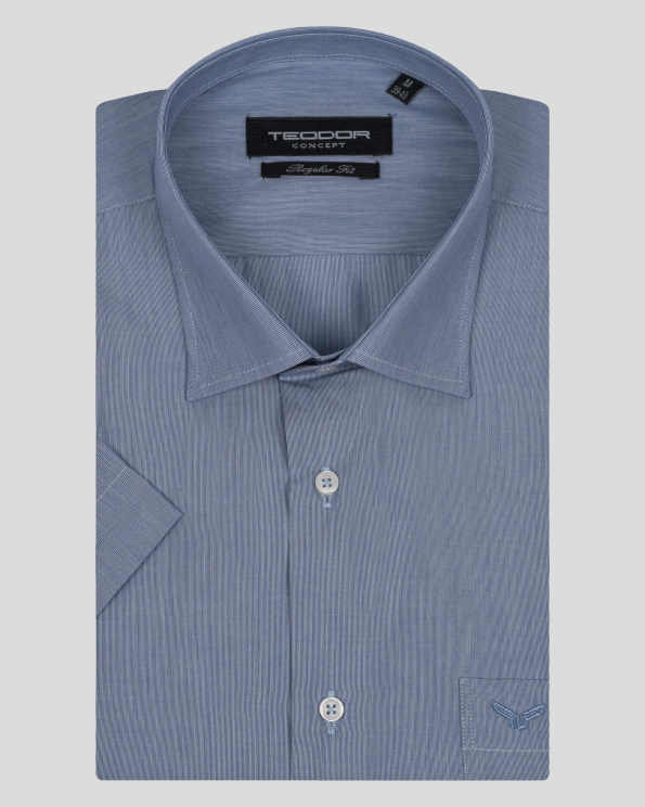 ТЪМНО СИНЯ РИЗА С КЪС РЪКАВ И БРОДЕРИЯ ЛОГО