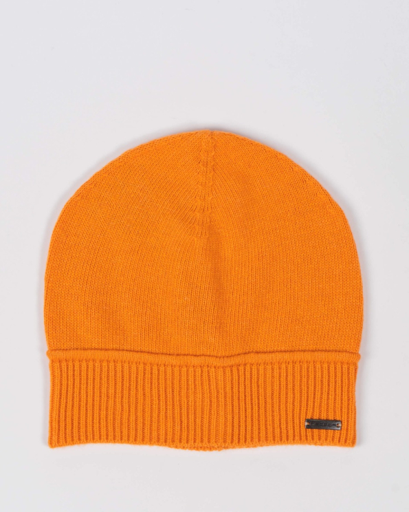 ПЛЕТЕНА ШАПКА ОТ ВЪЛНА И КАШМИР В ОРАНЖЕВ ЦВЯТ