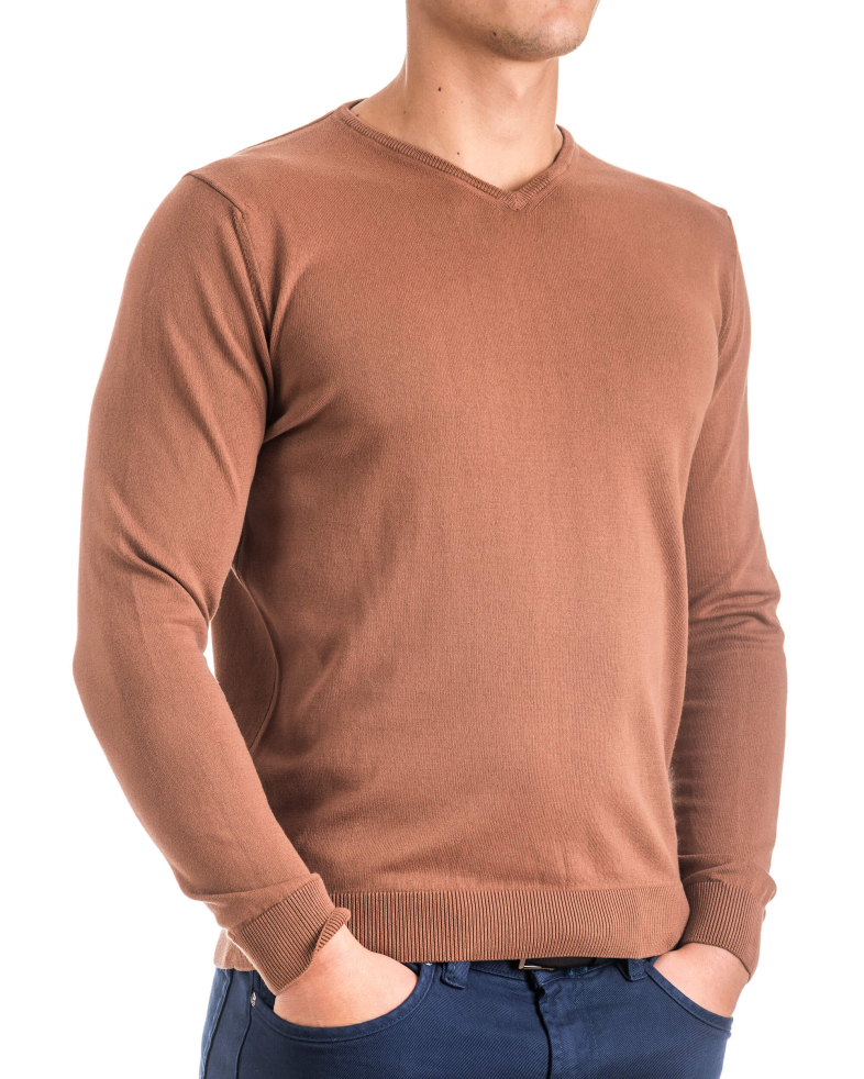 Мъжки памучен пуловер - шпиц деколте 16054325352-2 01