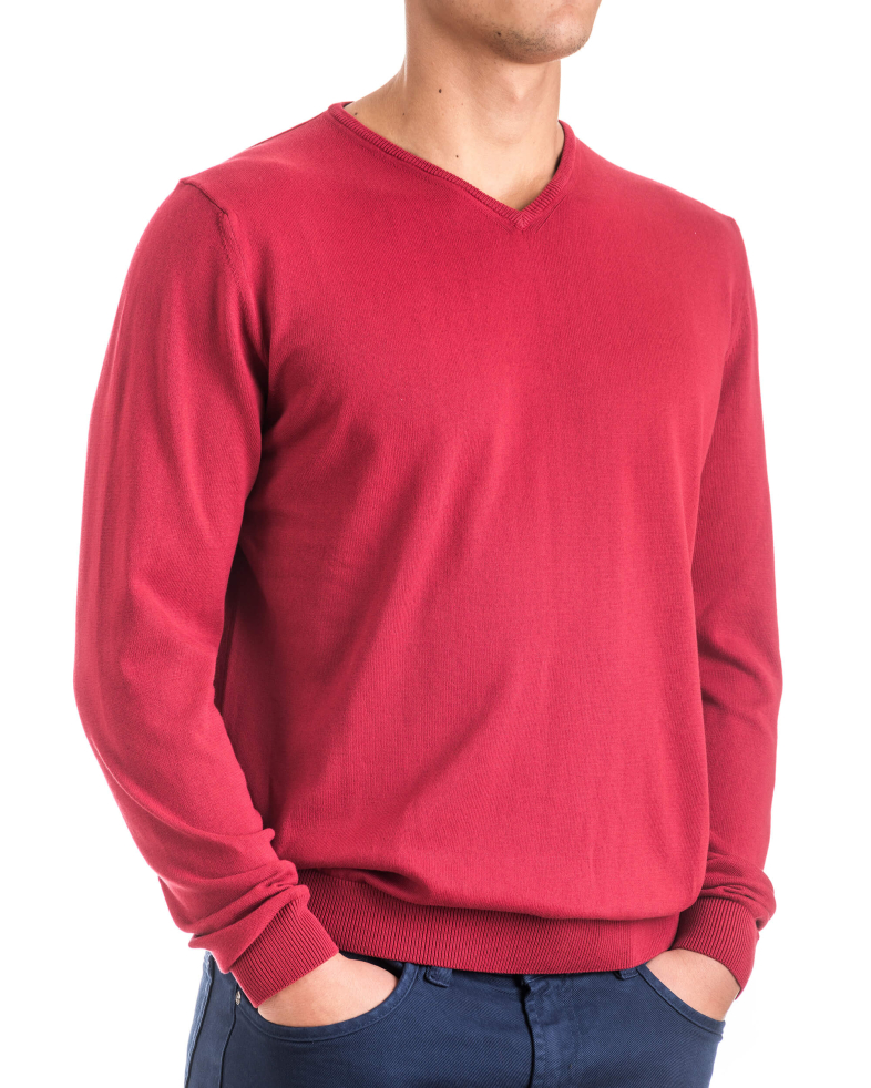 Мъжки памучен пуловер - шпиц деколте 16054325352-3 01