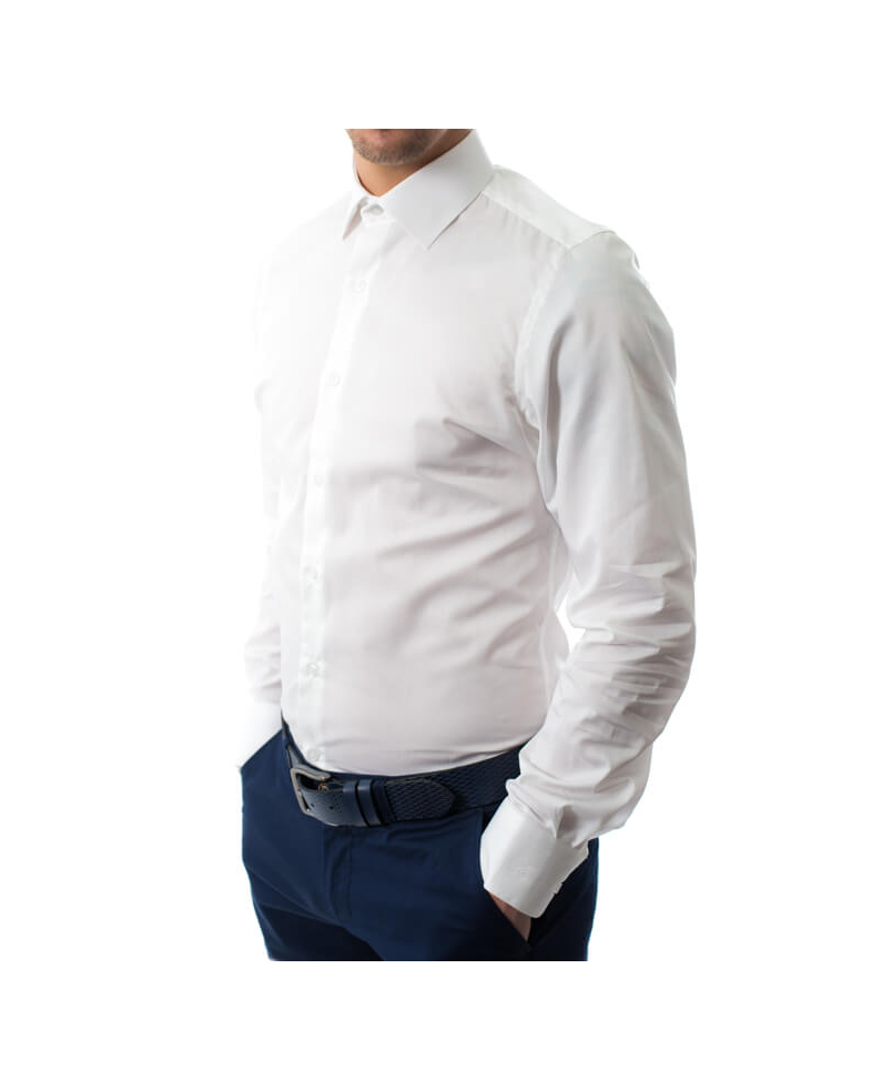 Вталена риза от памук сатен в бяло 170107044208-5 01