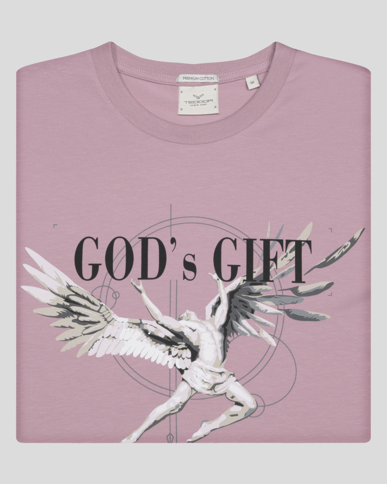 ЛИЛАВА ТЕНИСКА С ЕФЕКТЕН ПРИНТ И НАДПИС GOD' S GIFT ОТ  PREMIUM ПАМУК  240161131732-2 06