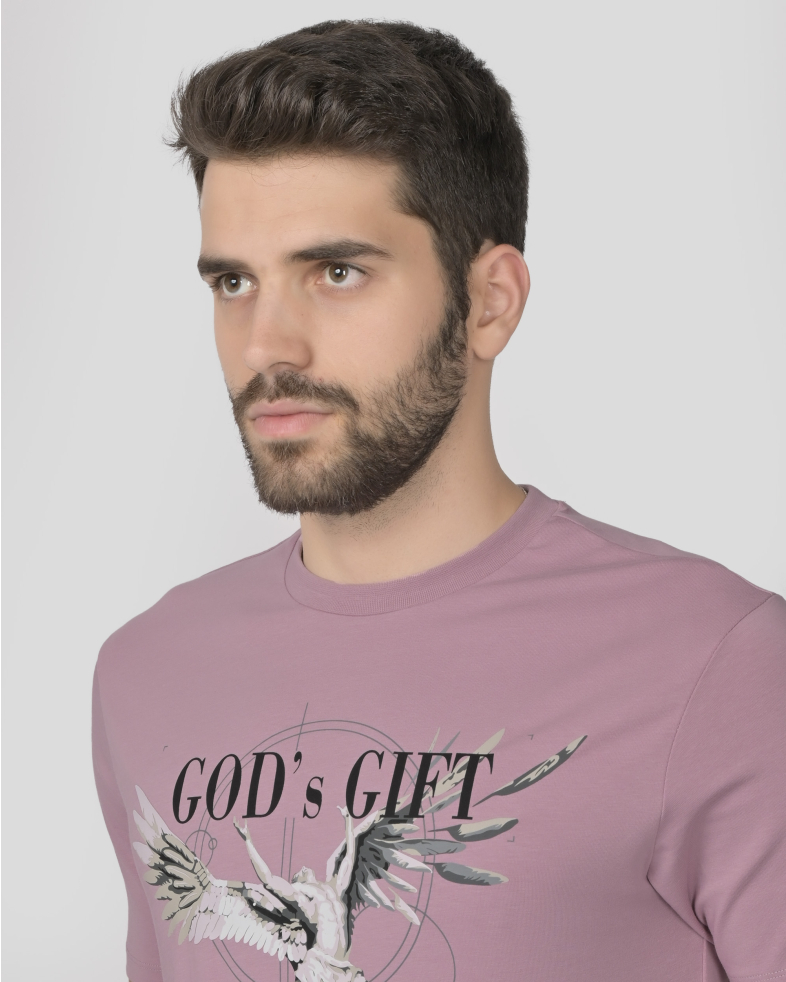 ЛИЛАВА ТЕНИСКА С ЕФЕКТЕН ПРИНТ И НАДПИС GOD' S GIFT ОТ  PREMIUM ПАМУК  240161131732-2 04