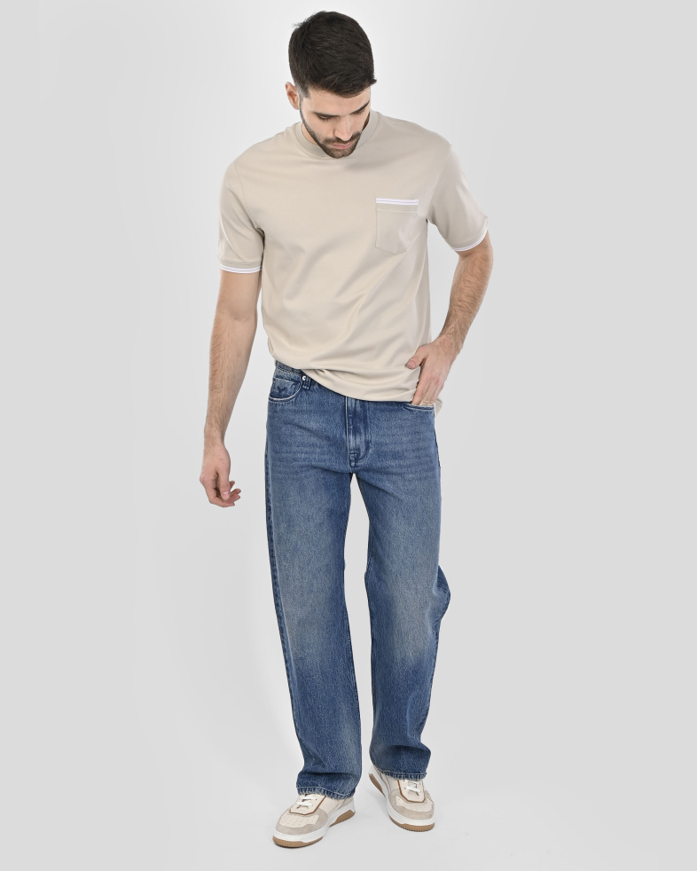 ДЕНИМ СИНИ ДЪНКИ LOOSE FIT ( ШИРОКА КРОЙКА ) С ИМИТАЦИЯ НА ЗАДЕН ДЖОБ 250115088600-1 02