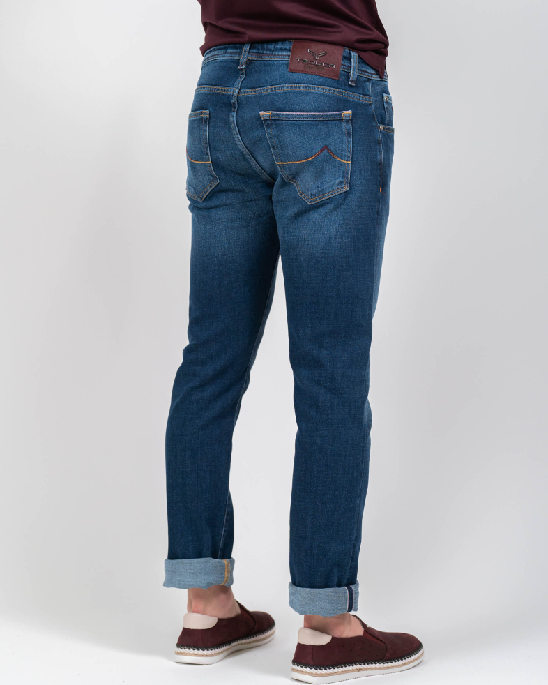 СИНИ SELVEDGE ДЪНКИ С КОНТРАСТНИ ШЕВОВЕ И ЛОГО 220115088345-2 04