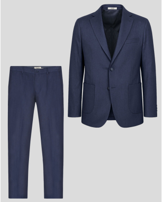 ОЛЕКОТЕН ЛЕНЕН КОСТЮМ СВОБОДЕН СИЛУЕТ В ДЕНИМ СИН ЦВЯТ