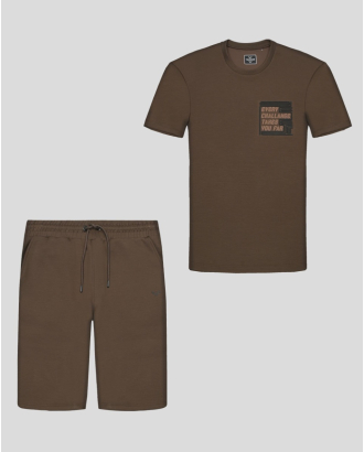 КАФЯВ СПОРТЕН КОМПЛЕКТ ОТ ЕЛАСТИЧНО ТРИКО С ГУМИРАН НАДПИС