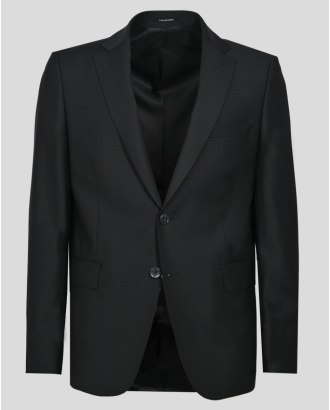 ЧЕРЕН КЛАСИЧЕСКИ КОСТЮМ ОТ ФИНА СТУДЕНА ВЪЛНА ВТАЛЕН СИЛУЕТ 