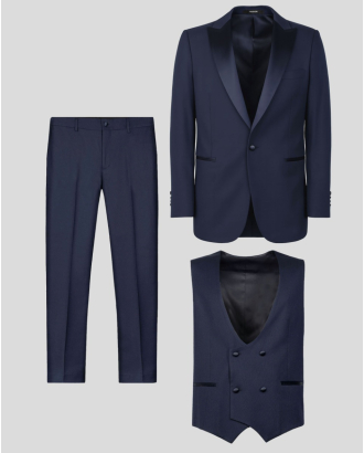 ТЪМНОСИН ЦЕРЕМОНИАЛЕН КОСТЮМ ТРИ  ЧАСТИ ВТАЛЕН СИЛУЕТ