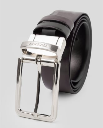 ДВУЛИЦЕВ КОЛАН ОТ ГЛАДКА КОЖА В ЧЕРНО И КАФЯВО 