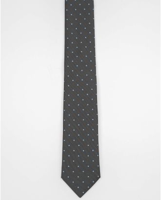 КОМПЛЕКТ ВРАТОВРЪЗКА И КЪРПА В ГРАФИТ НА СВЕТЛО СИНИ ТОЧКИ