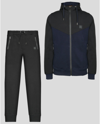 ДВУЦВЕТЕН СПОРТЕН ЕКИП В ЧЕРНО И ТЪМНОСИНЬО С ДВУЛИЦЕВА КАЧУЛКА