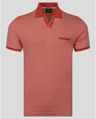 КОРАЛОВА МЕЛАНЖИРАНА ТЕНИСКА С ПОЛО ЯКА И КОНТРАСТНА ДЕСЕНАЦИЯ