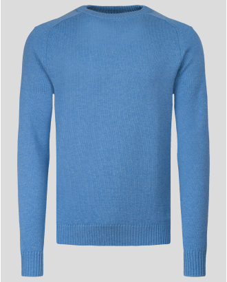  СИН ПУЛОВЕР С ОБЛО ДЕКОЛТЕ ОТ 100%  ВЪЛНА МЕРИНО "ZEGNA BARUFFA" 