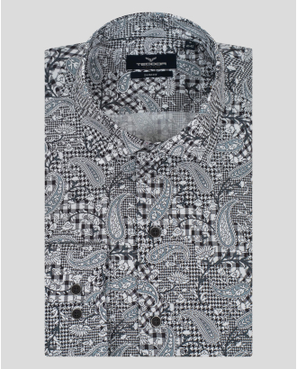 МНОГОЦВЕТНА ПАМУЧНА РИЗА С ФИГУРАЛЕН АРТ ПРИНТ  ВТАЛЕН СИЛУЕТ