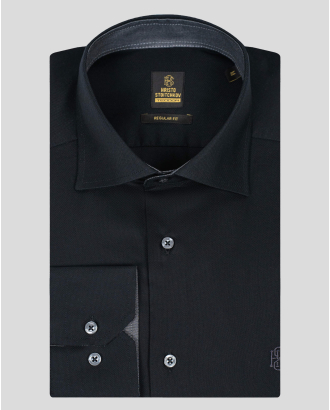 ЧЕРНА СТРУКТУРНА РИЗА СВОБОДЕН СИЛУЕТ С БРОДЕРИЯ ЛОГО