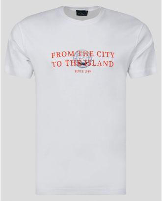  БЯЛА ТЕНИСКА С ЕФЕКТЕН ПРИНТ И НАДПИС ОТ PREMIUM ПАМУК 