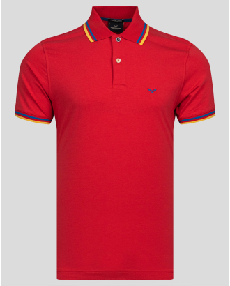 ТЕНИСКА С ДЕСЕНАЦИИ И КОНТРАСТНА БРОДЕРИЯ ЛОГО В ЦВЯТ КОРАЛ