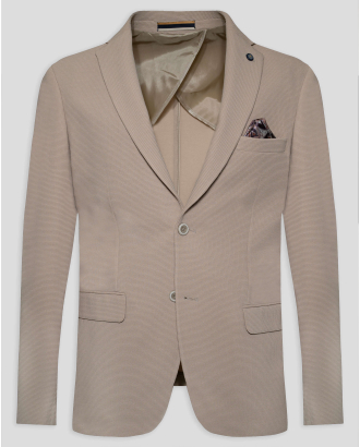 БЕЖОВО САКО ОТ СТРУКТУРЕН ПЛАТ С ДВУЦВЕТНА СПЛИТКА ВТАЛЕН СИЛУЕТ