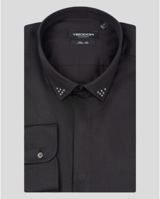 ЧЕРНА КЛАСИЧЕСКА РИЗА С ДЕКОРАТИВНИ КАМЪЧЕТА