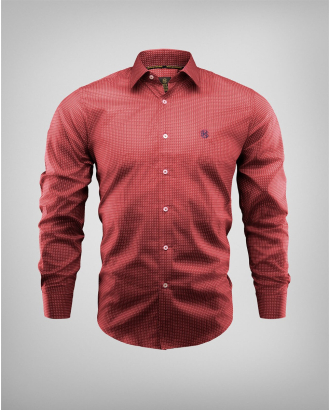 ВТАЛЕНА РИЗА С ЕФЕКТЕН ДИГИТАЛЕН ПРИНТ  В ЦВЯТ БОРДО